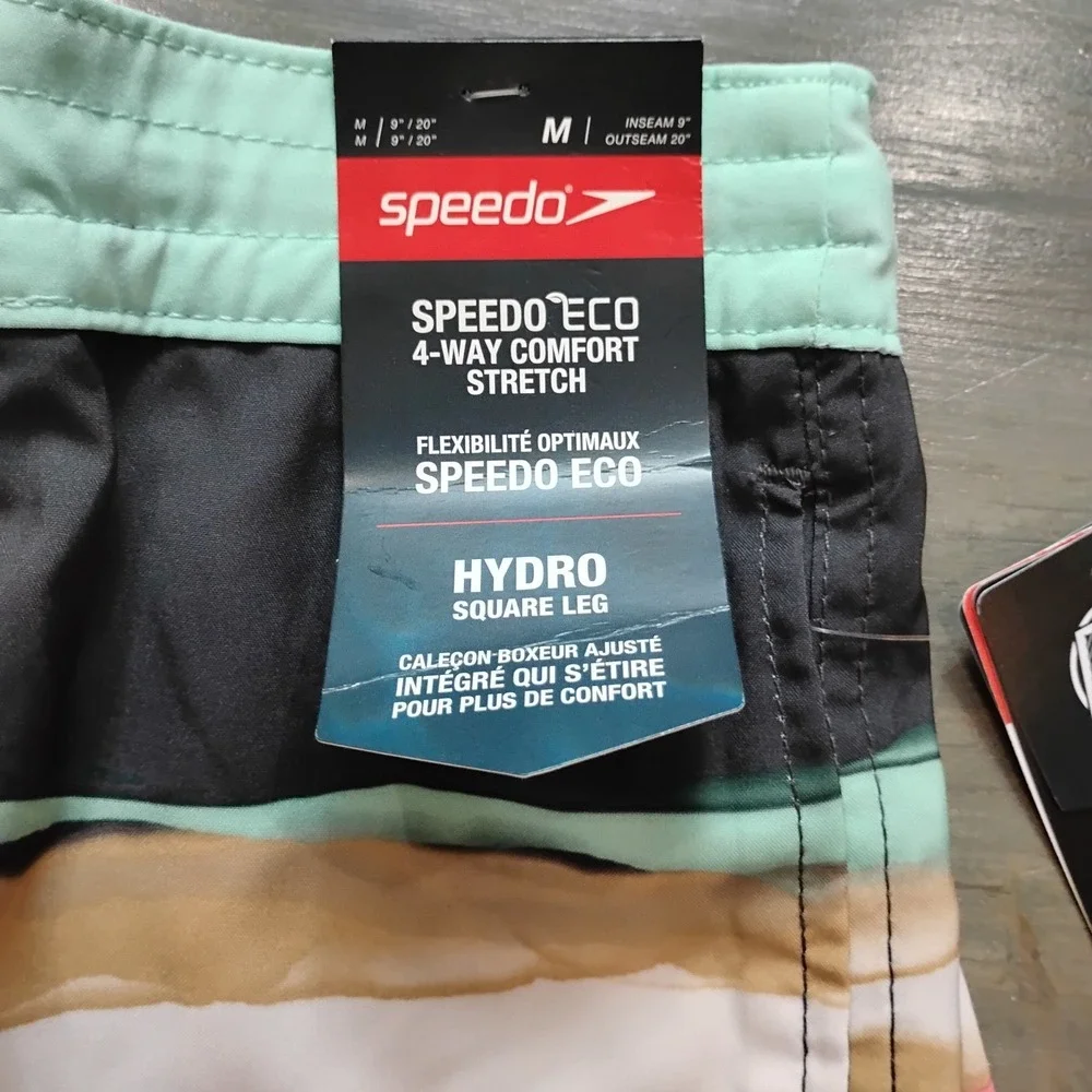 NWT SPEEDO Bondi Edge Board Shorts Men's M Black Multi Stripe Fully Lined Swim